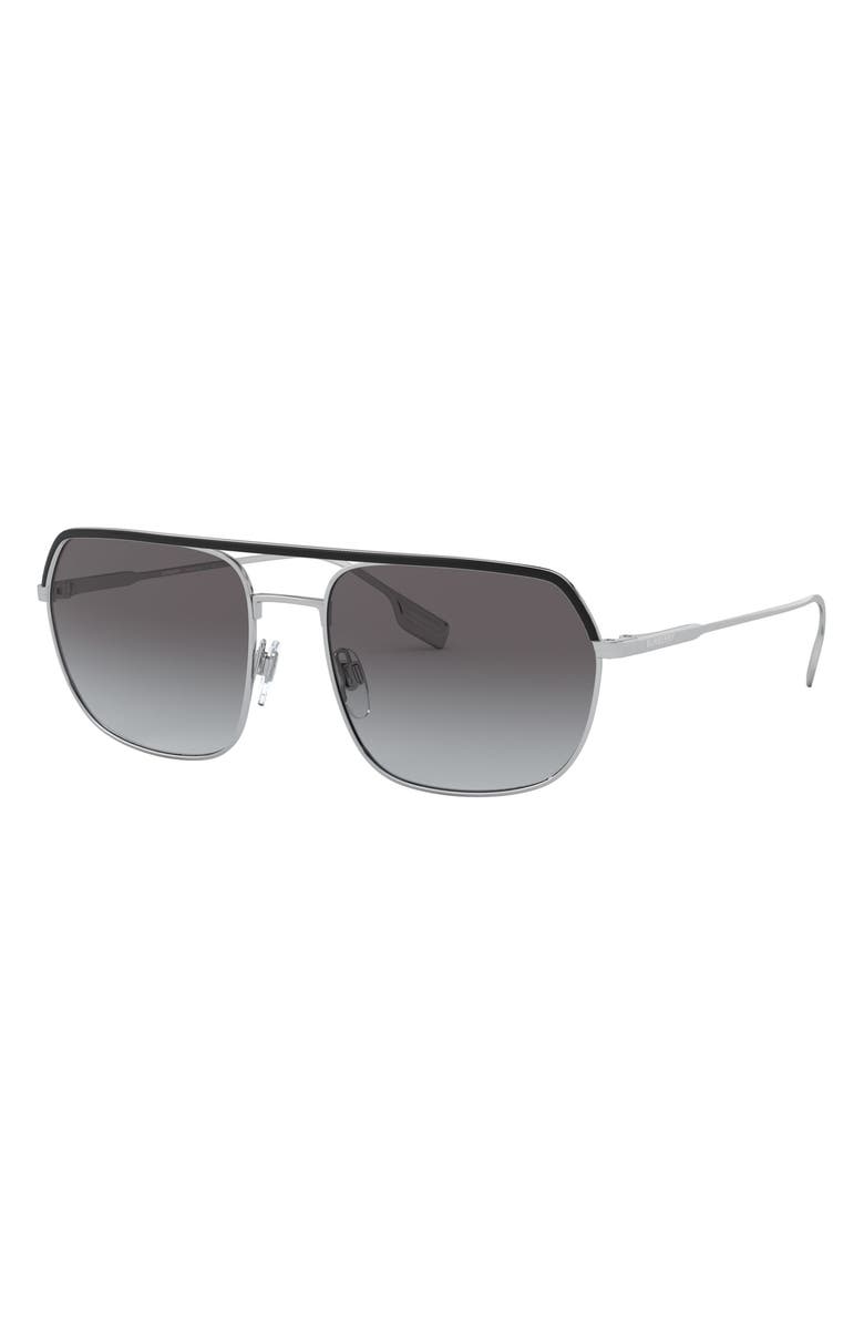 Burberry 58mm Aviator Sunglasses, Alternate, color, Silver