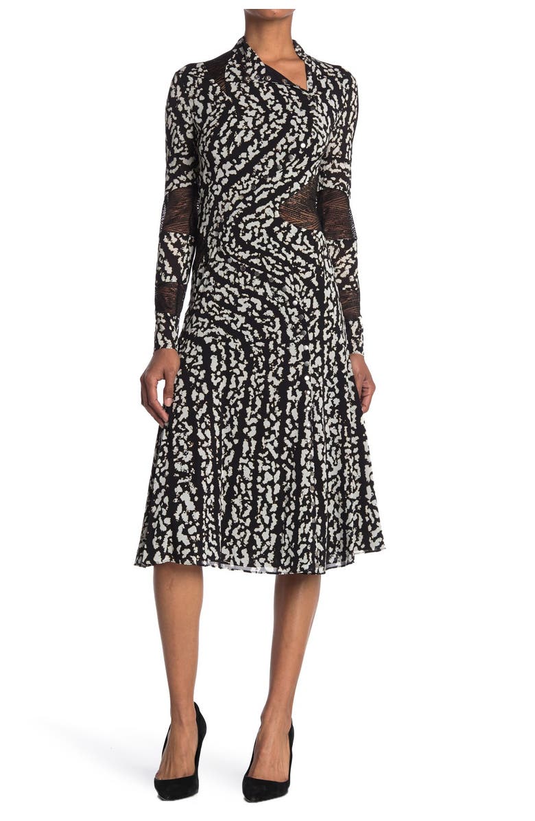 Proenza Schouler Mock Neck Snap Front Silk Blend Midi Dress, Main, color,