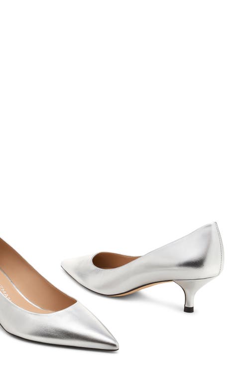 Stuart Weitzman Stuart Metallic Leather Kitten-heel Pumps In Silver