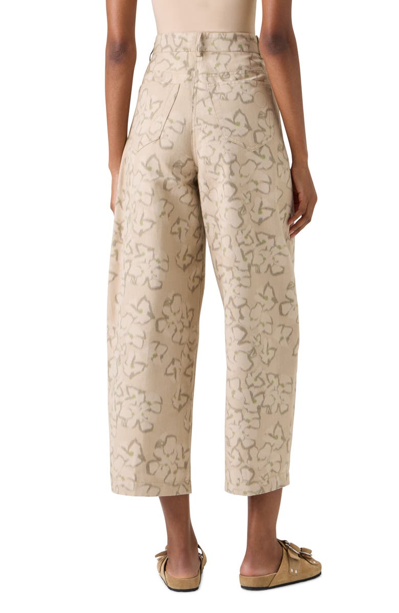 Akris punto Ikat Floral Cotton Blend Canvas Barrel Leg Crop Pants, Alternate, color, Beige-Olive