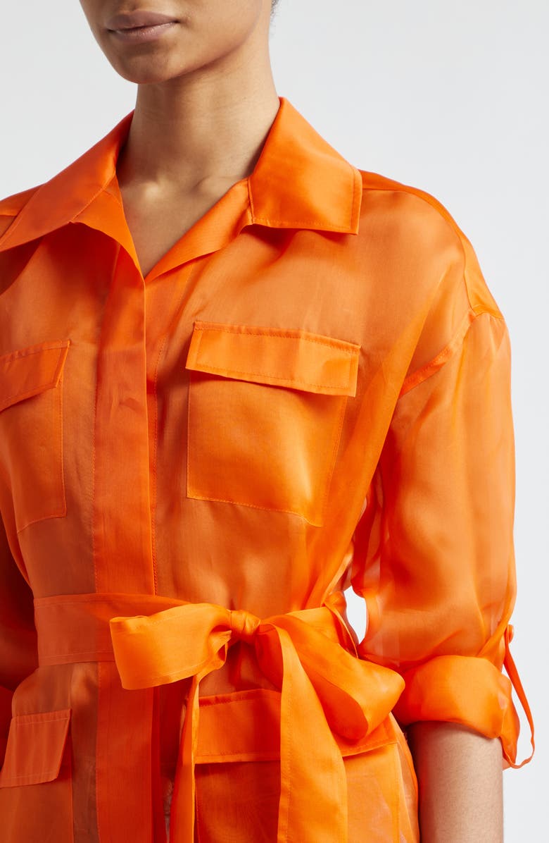 L'AGENCE Colson Tie Belt Silk Organza Safari Wrap Jacket, Alternate, color, Pop Orange