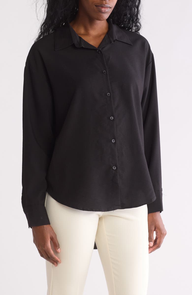 PATRIZIA LUCA Oversize High-Low Button-Up Shirt, Main, color, Black