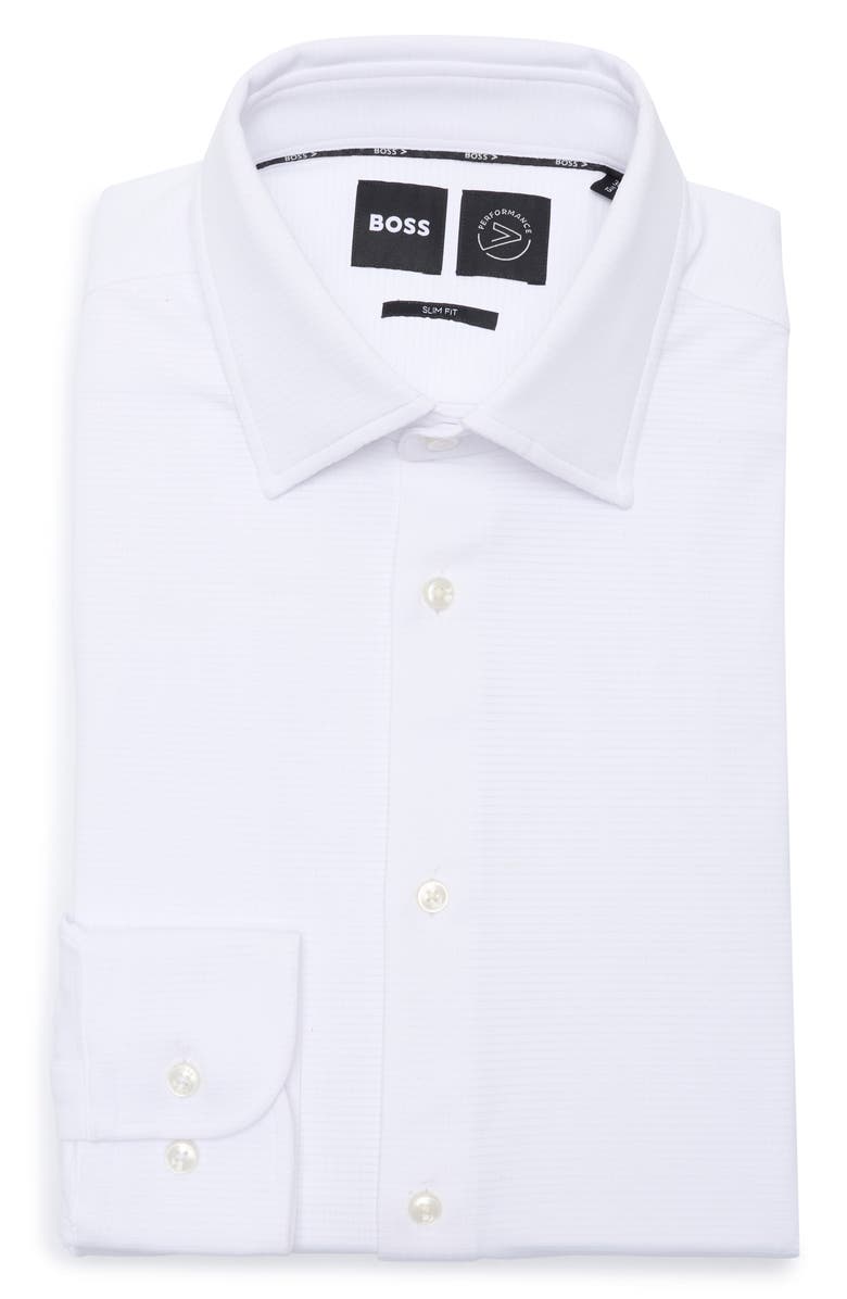 BOSS Hank Kent Slim Fit Performance Stretch Dress Shirt, Main, color, White