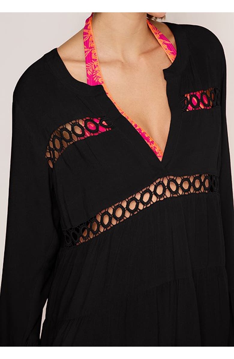 LASCANA Women's Flowy Flared Sleeve Dress, Alternate, color, Black