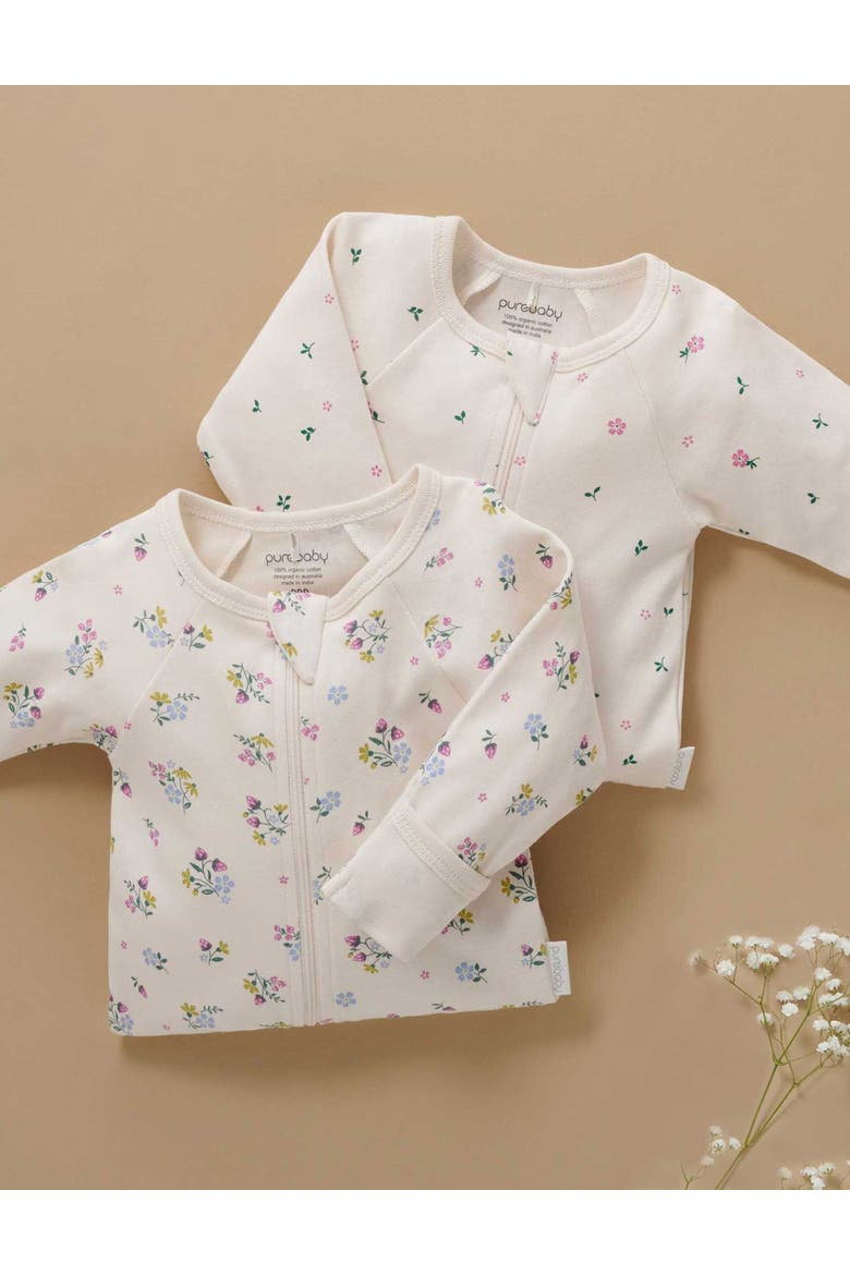 2 Pack Printed Zip Footie, Alternate, color, Cherry Blossom Print