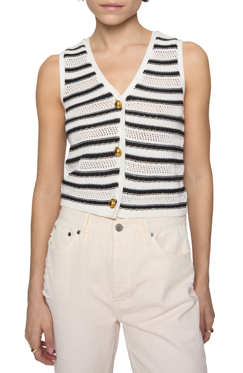 Rebecca Minkoff Stripe Open Stitch Cotton Sweater Vest, Main, color, 