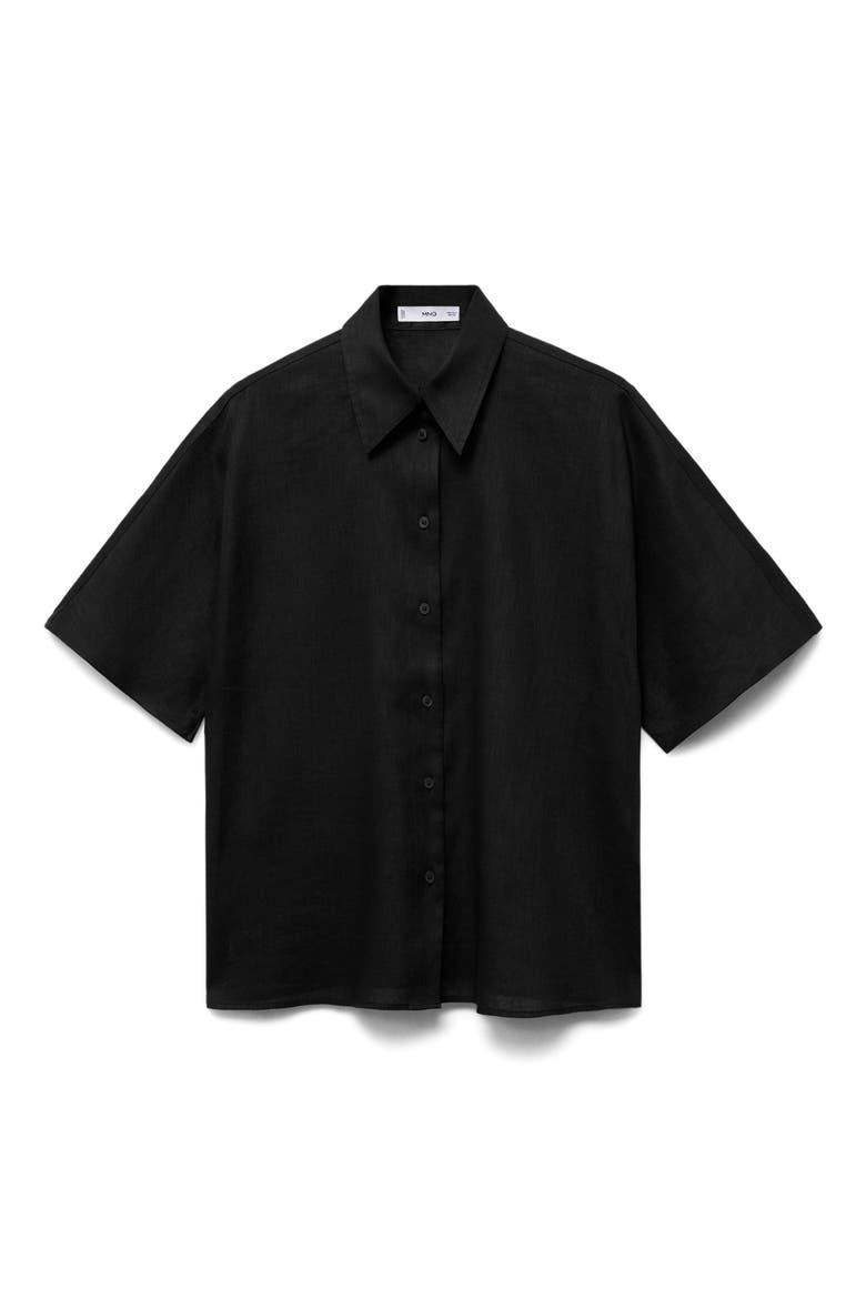Pai Linen & Cotton Button-Up Shirt, Alternate, color, BLACK