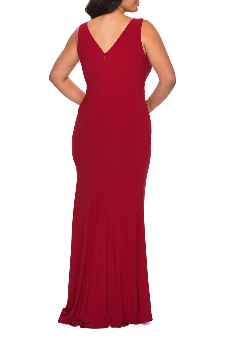 Jersey Plus Size Dress with V-Neckline and Slit, Alternate, color, Deep Red