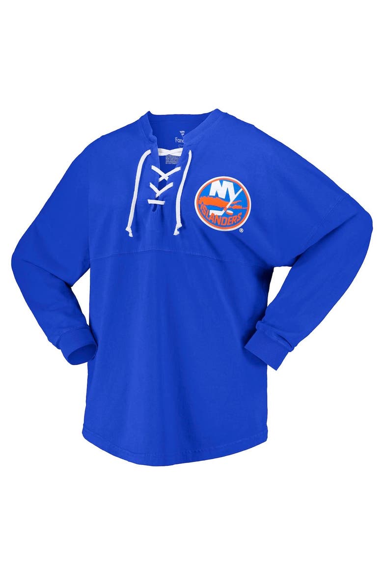 Women's Fanatics Branded Royal New York Islanders Spirit Lace-Up V-Neck Long Sleeve Jersey T-Shirt, Alternate, color, Royal