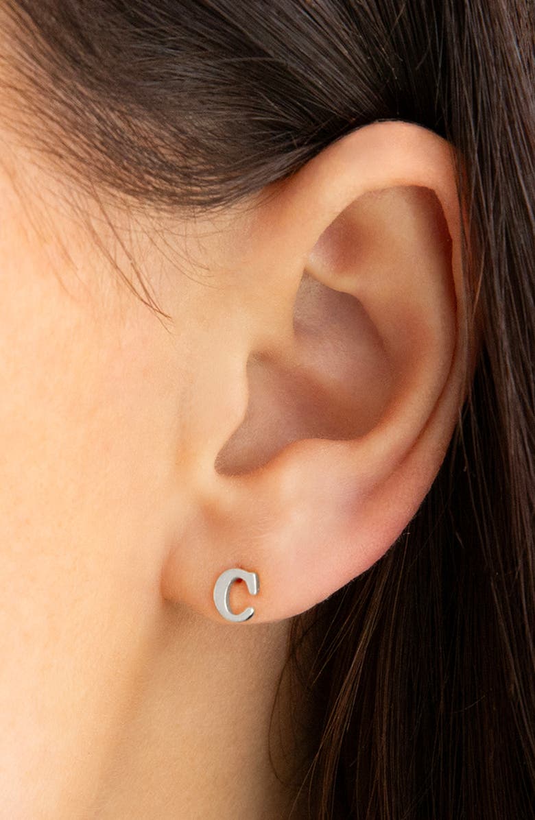 MARLYN SCHIFF Block Letter Initial Stud Earrings, Alternate, color, Sterling Silver B