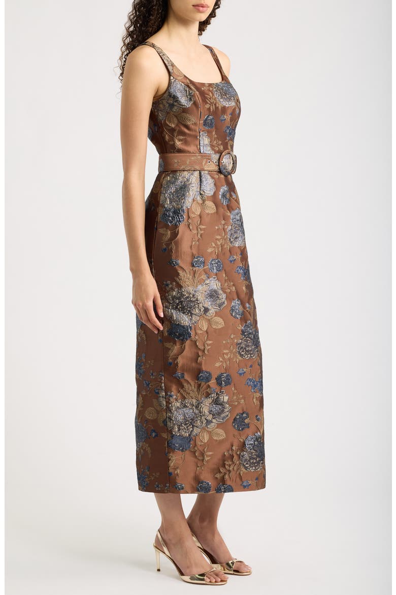 Belted Jacquard Midi Dress, Alternate, color, BROWN TAUPE