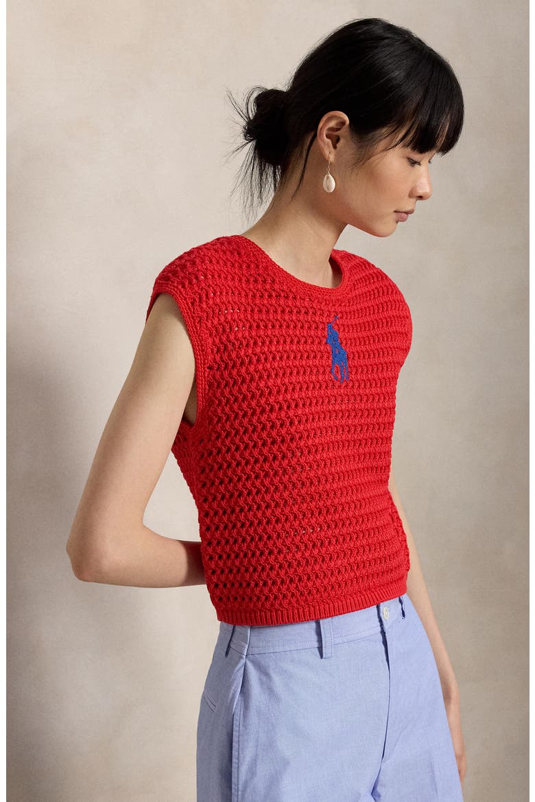 Big Pony Cotton Sweater Vest, Alternate, color, PETAL ROSE