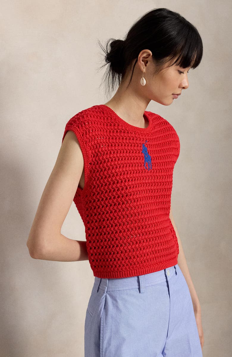 Polo Ralph Lauren Big Pony Cotton Sweater Vest, Alternate, color, Petal Rose