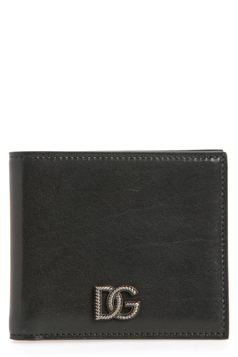 DG Logo Leather Bifold Wallet, Main, color, BLACK