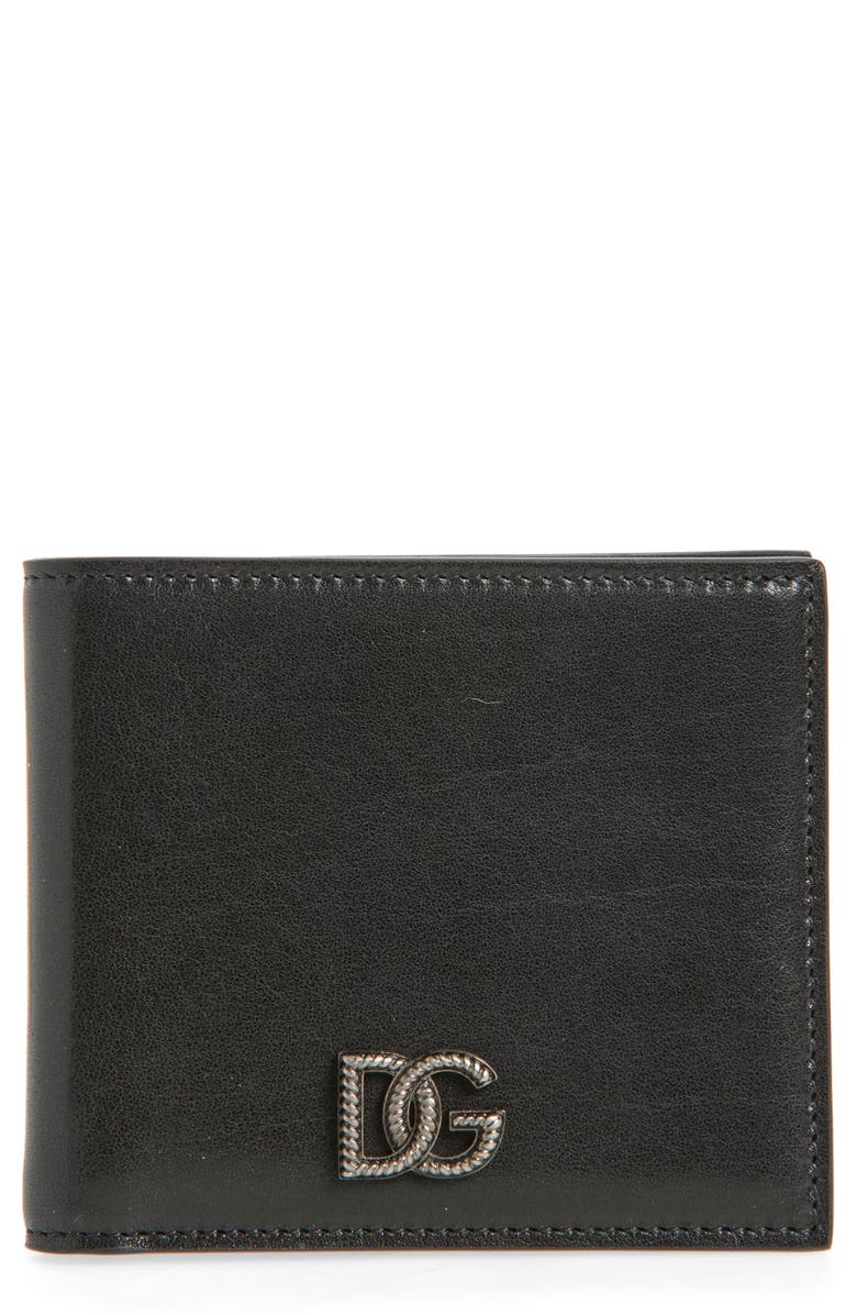 Dolce&Gabbana DG Logo Leather Bifold Wallet, Main, color, Black