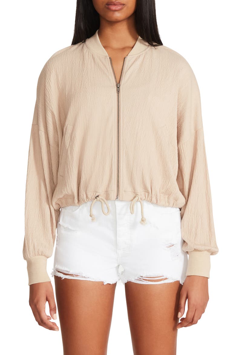 Novelty Fast Car Crop Bomber Jacket, Main, color, LIGHT TAN