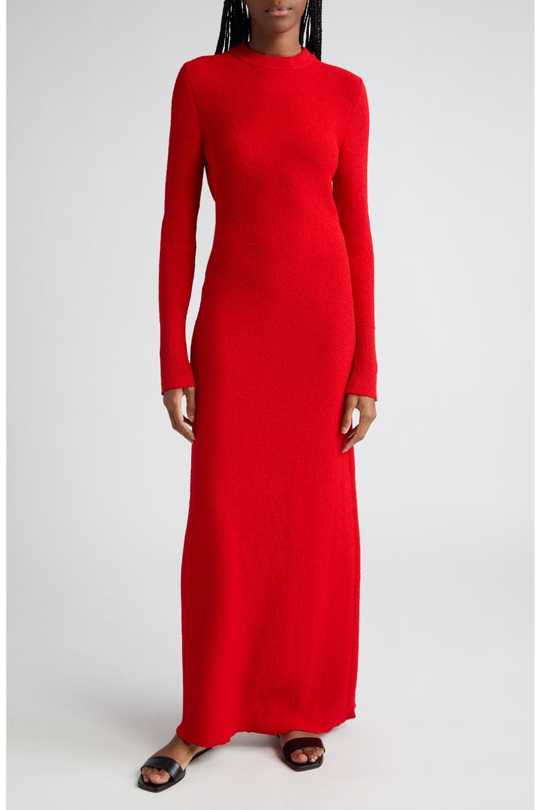 Lara Long Sleeve Bouclé Knit Convertible Dress, Main, color, RED