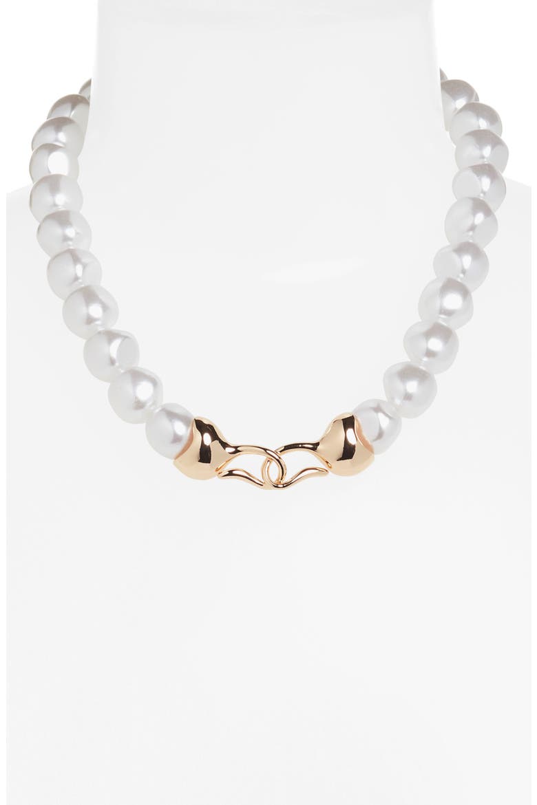 Faux Pearl Necklace, Alternate, color, WHITE- GOLD