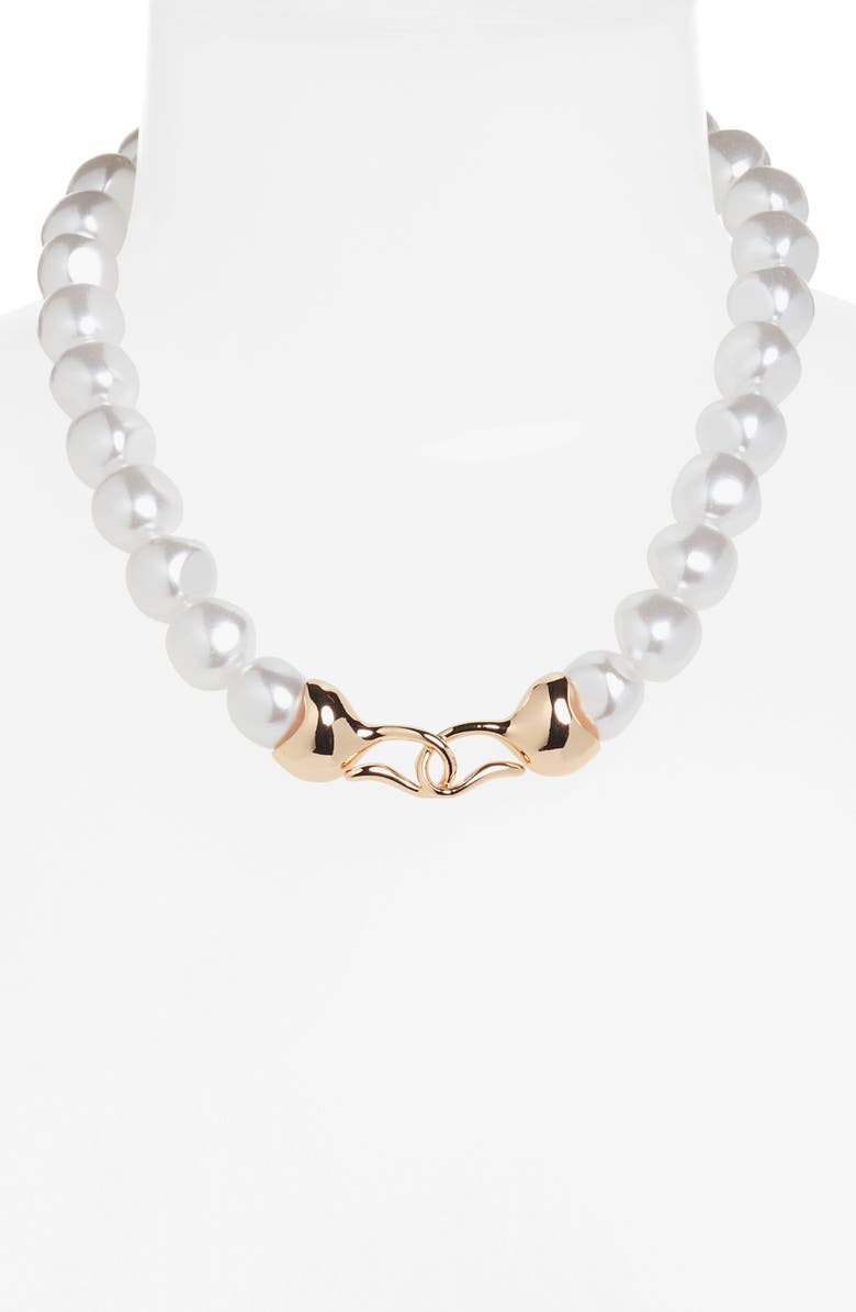 Open Edit Faux Pearl Necklace, Alternate, color, White- Gold