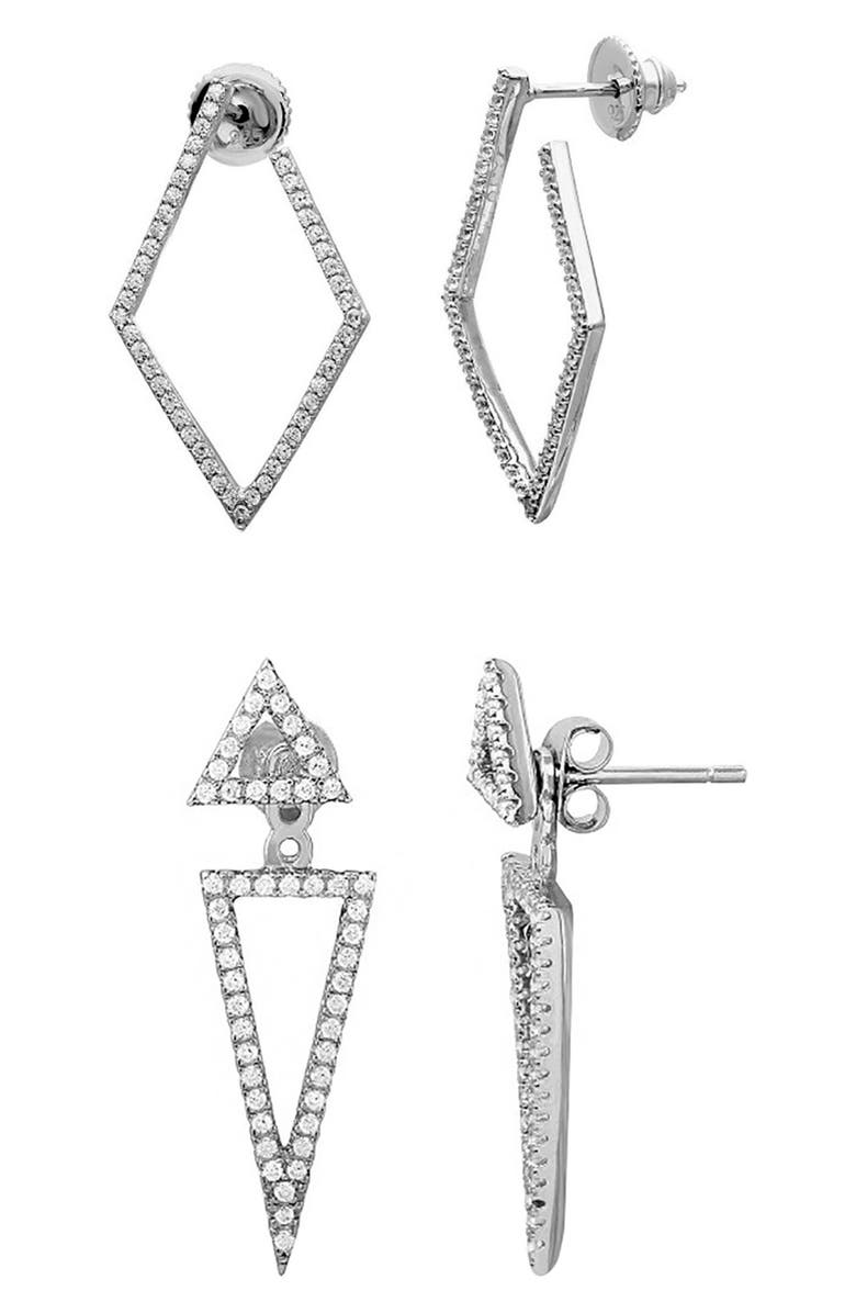 Adornia Set of 2 Cubic Zirconia Hoop & Front/Back Earrings, Main, color, Silver