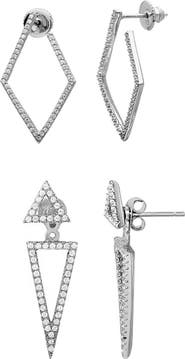 Adornia Set of 2 Cubic Zirconia Hoop & Front/Back Earrings