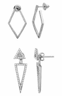 Adornia Set of 2 Cubic Zirconia Hoop & Front/Back Earrings