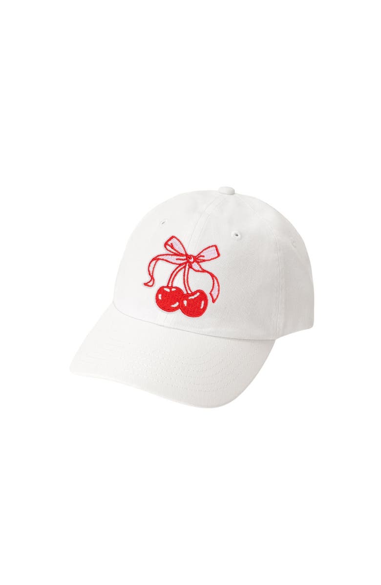 Sweet Wink Cherry Bow Patch Baseball Hat, Main, color, White