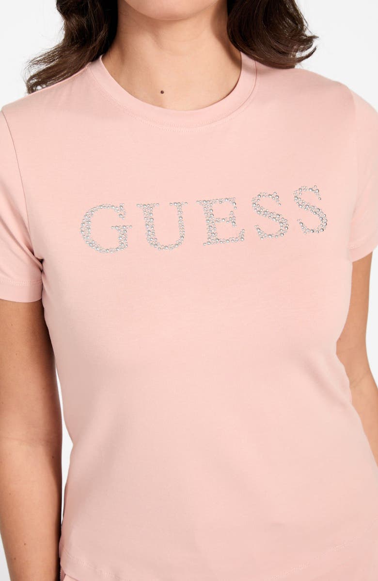 GUESS Octavia Rhinestone Organic Cotton Blend T-Shirt, Alternate, color, Light Pink