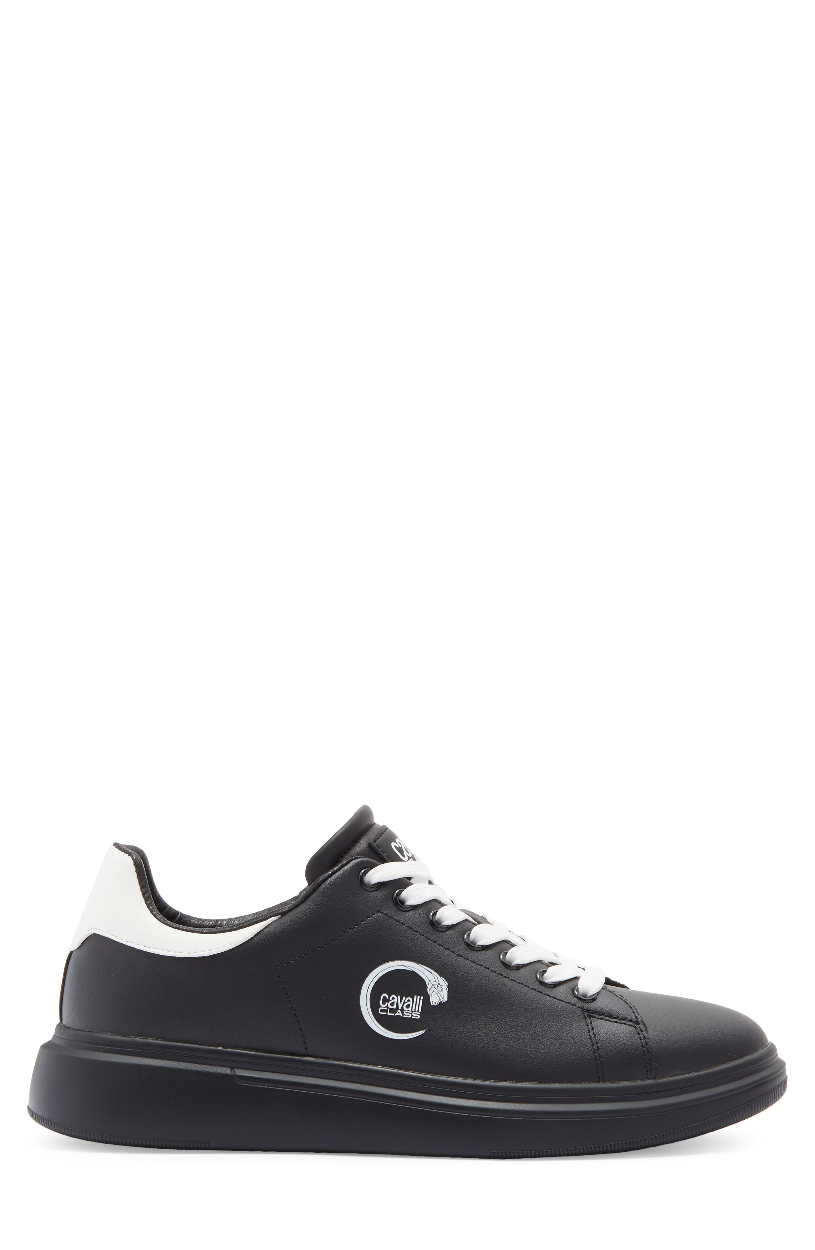 Roberto Cavalli Cavalli Class Logo Low Top Sneaker, Alternate, color, Black/ White