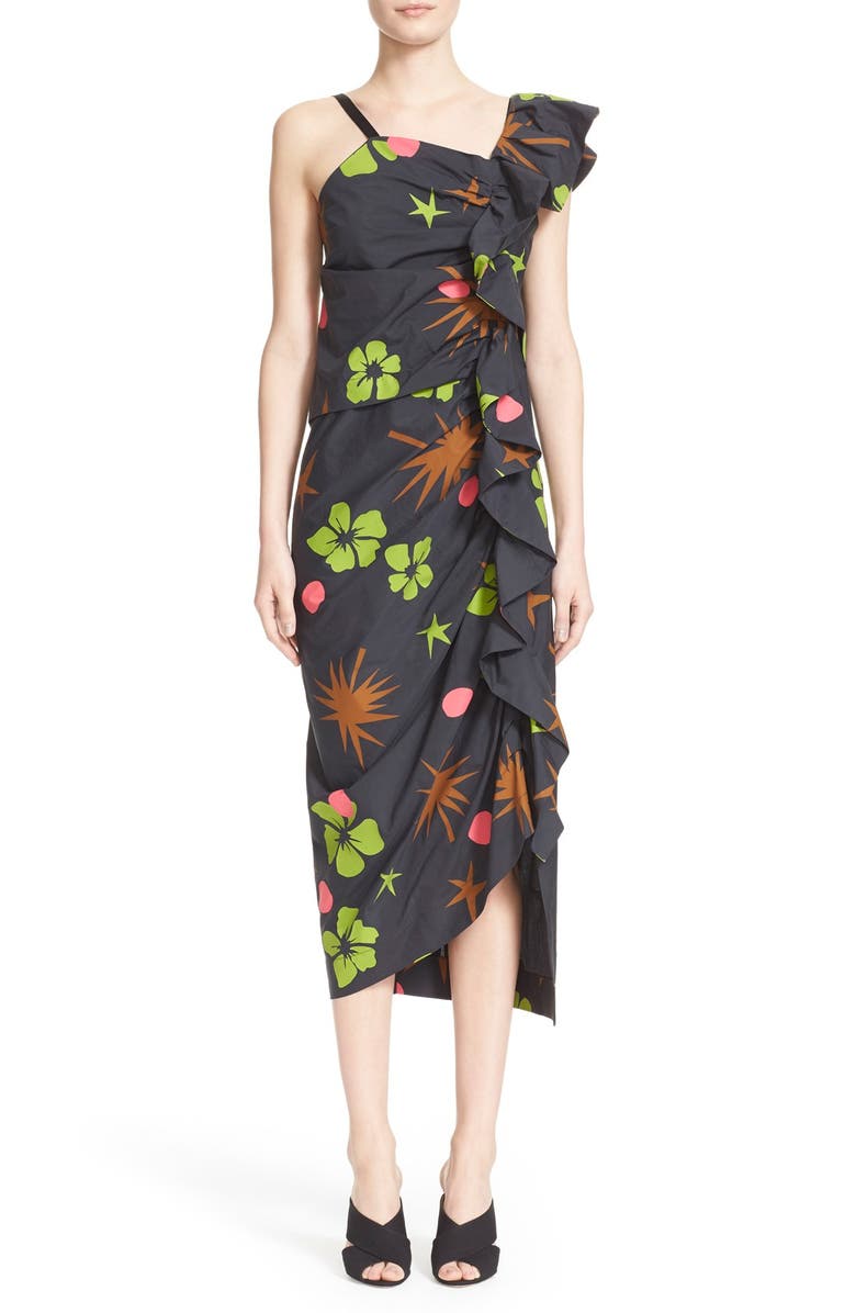 Isa Arfen Long Ruched Ruffle Dress, Main, color,