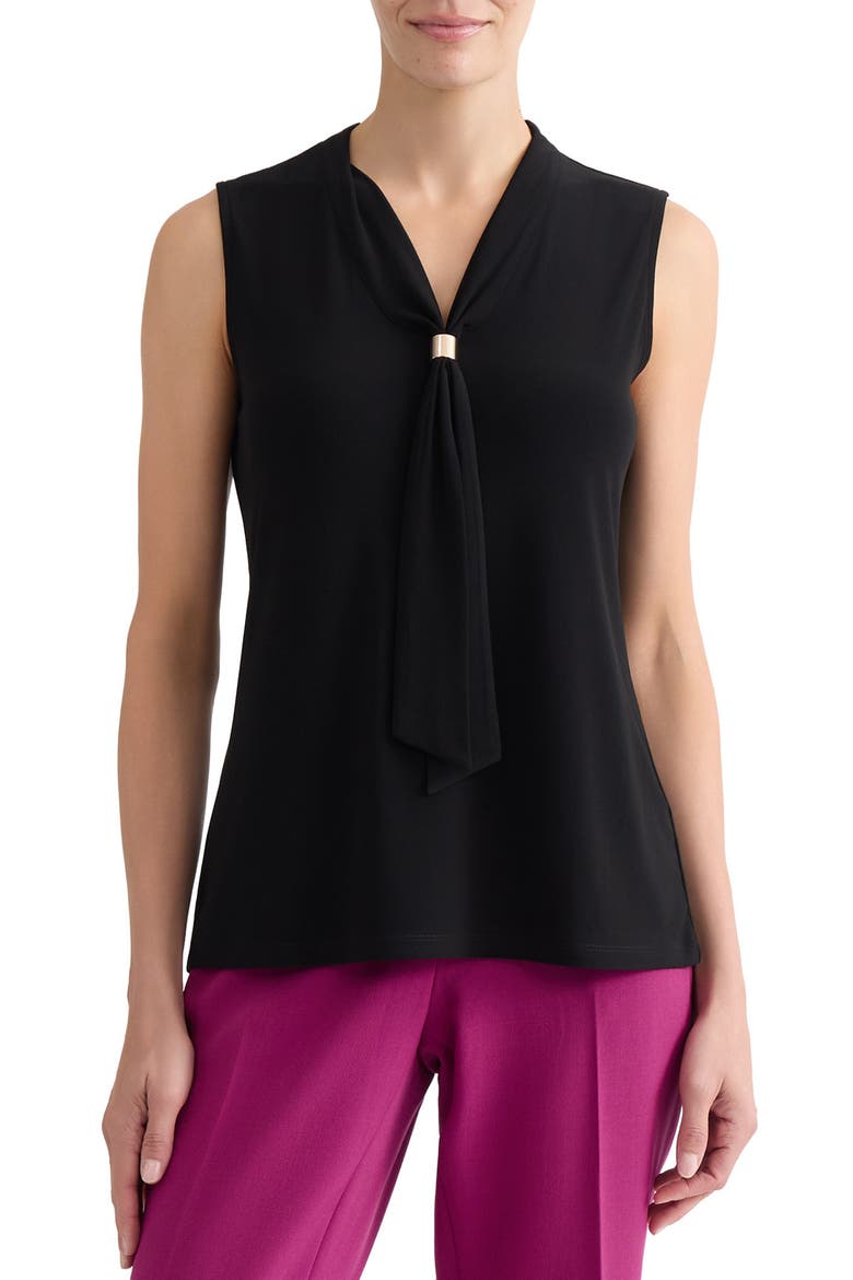 Tie Neck Sleeveless Top, Main, color, BLACK