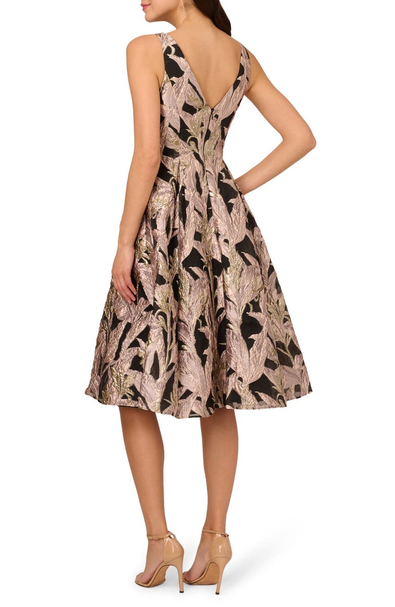 Adrianna Papell Metallic Leaf Jacquard Fit & Flare Cocktail Dress, Alternate, color,