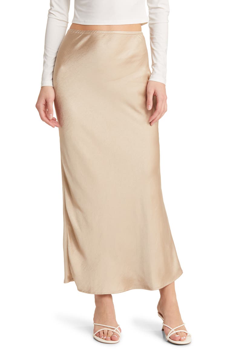 Satin Maxi Skirt, Main, color, BEIGE HUMMUS