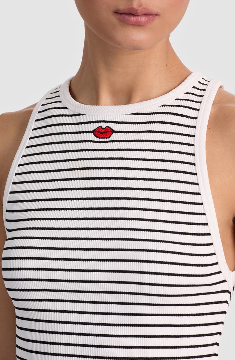 Alice + Olivia Allen Embroidered Tank, Alternate, color, Off White/ Black Stripe