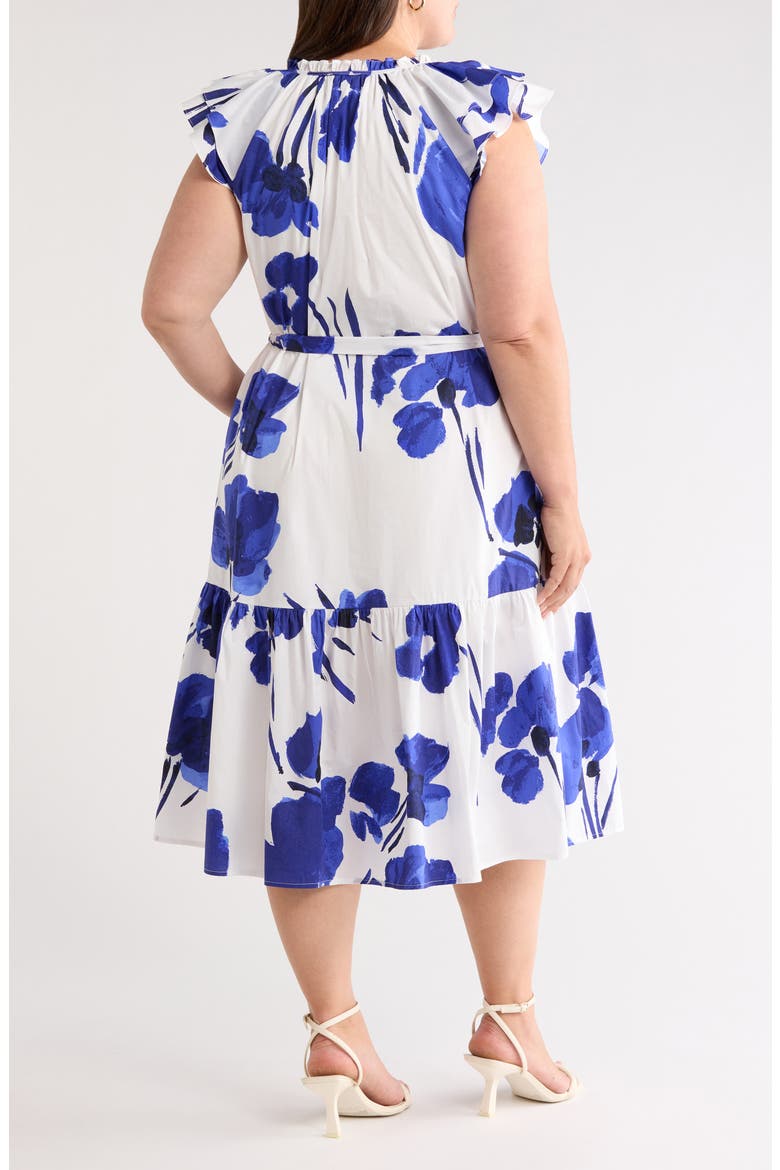 Neli Charlotte Floral Button-Up Tiered Midi Dress, Alternate, color, WHITE COBALT