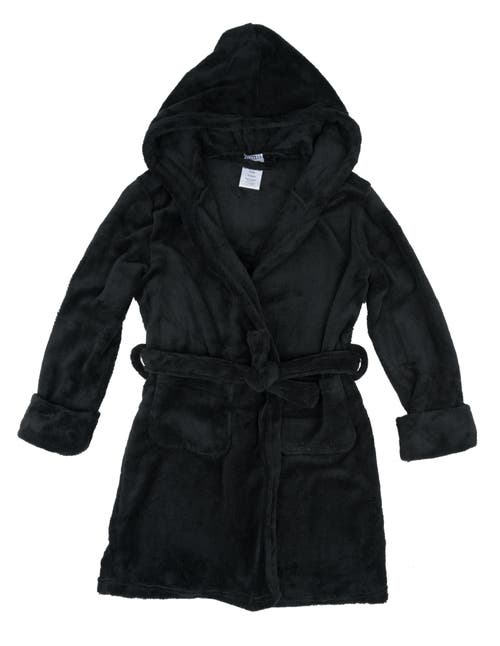 Leveret Kids Fleece Hooded Robe, Solid Colors In Black