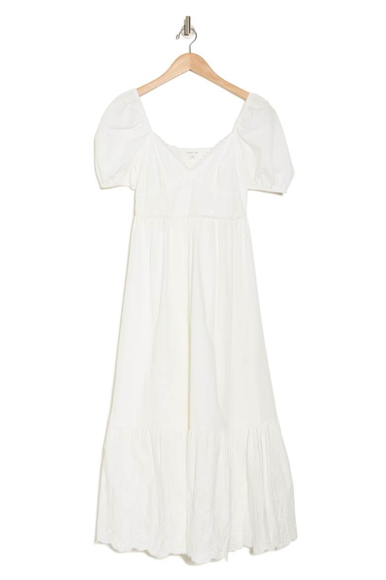 Puff Sleeve Embroidered Hem Maxi Dress, Alternate, color, WHITE
