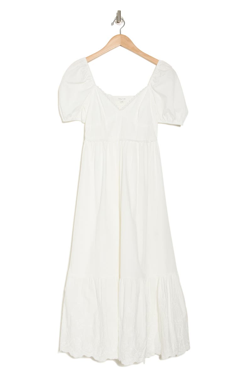 AUGUST SKY Puff Sleeve Embroidered Hem Maxi Dress, Alternate, color, White