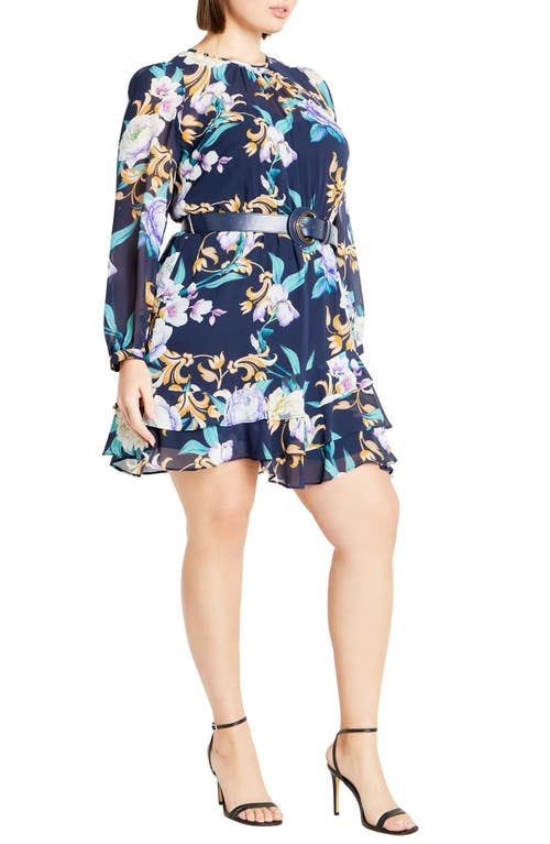 City Chic Lyra Violet Floral Belted Minidress In Multi