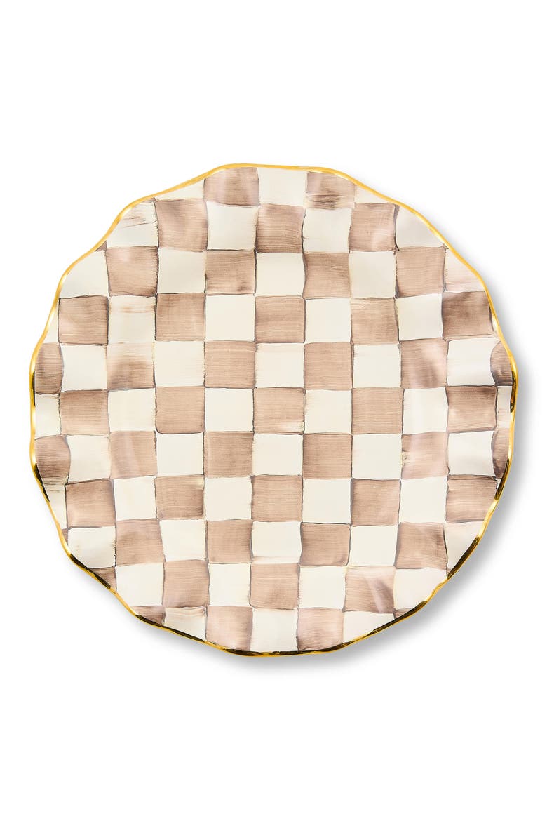 Mocha Check Ceramic Fluted Dinner Plate, Alternate, color, MOCHA
