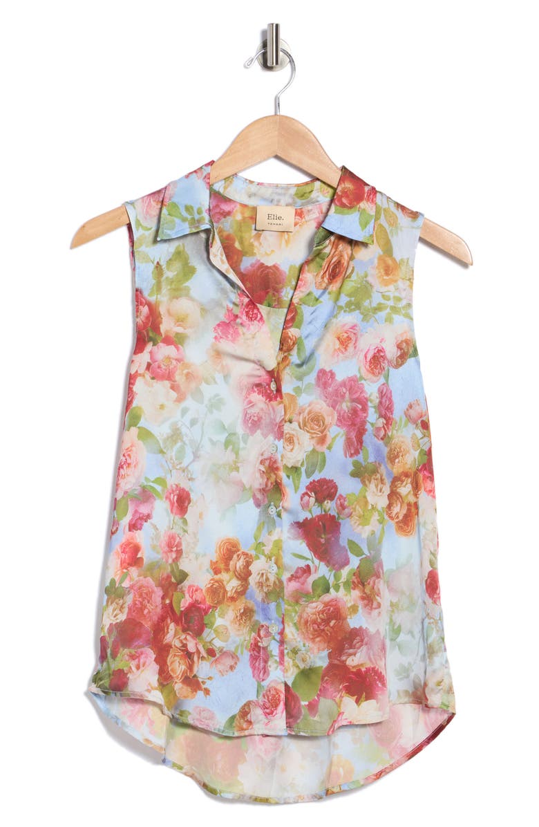 ELIE ELIE TAHARI Sleeveless Button-Up Shirt, Main, color, Enchanted Roses