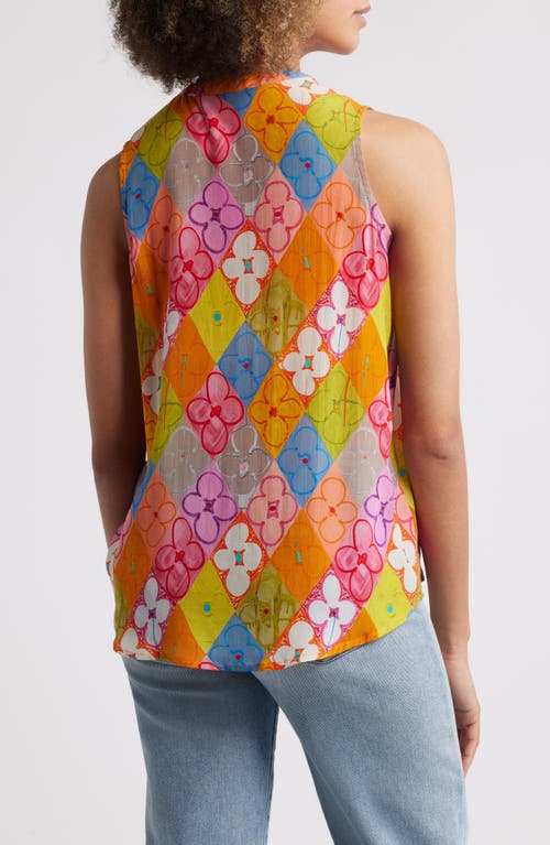 Apny Front Button Sleeveless Top In Yellow Multi