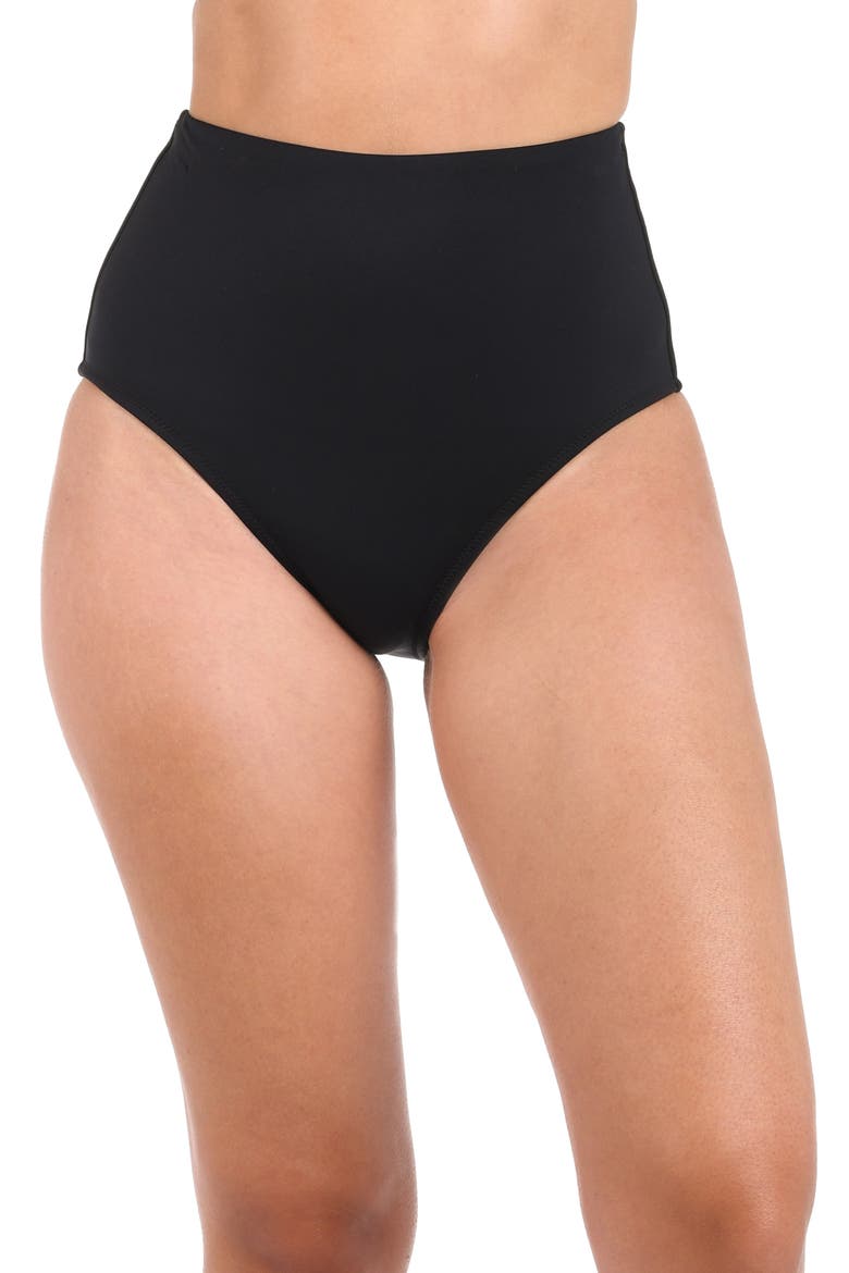 Luxe Ultra High Waist Compression Swim Bottoms, Main, color, BLACK