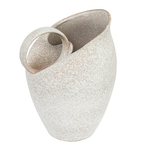 9 Inches 82-Ounce Textured Stoneware Pitcher in Reactive Glaze, White