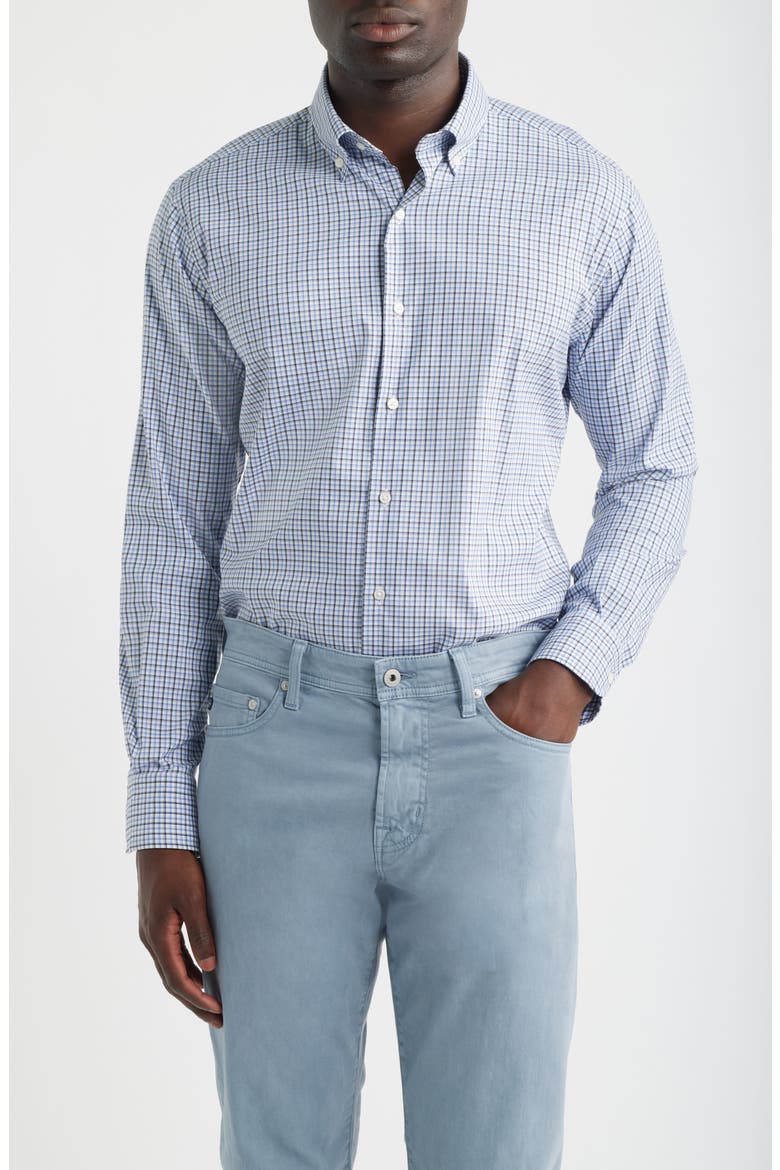 Marshall Check Performance Twill Button-Down Shirt, Main, color, NAVY