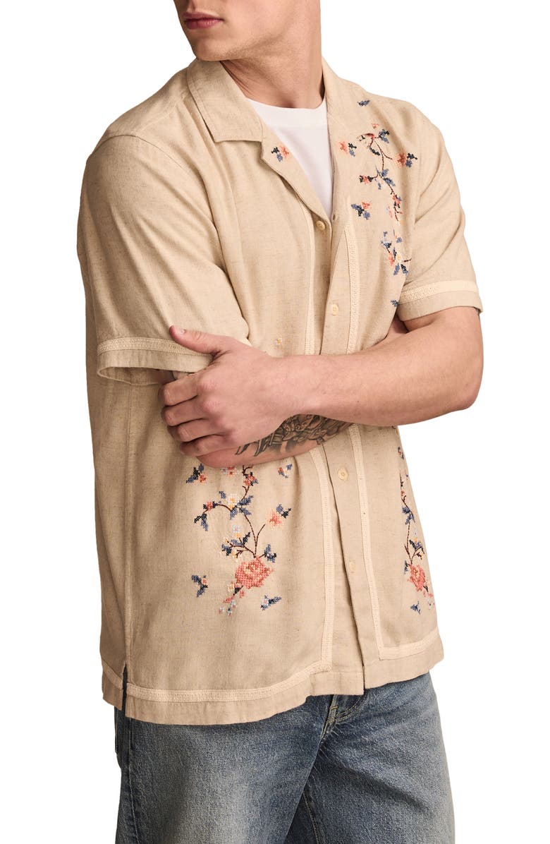 Lucky Brand Floral Embroidered Camp Shirt, Alternate, color, 