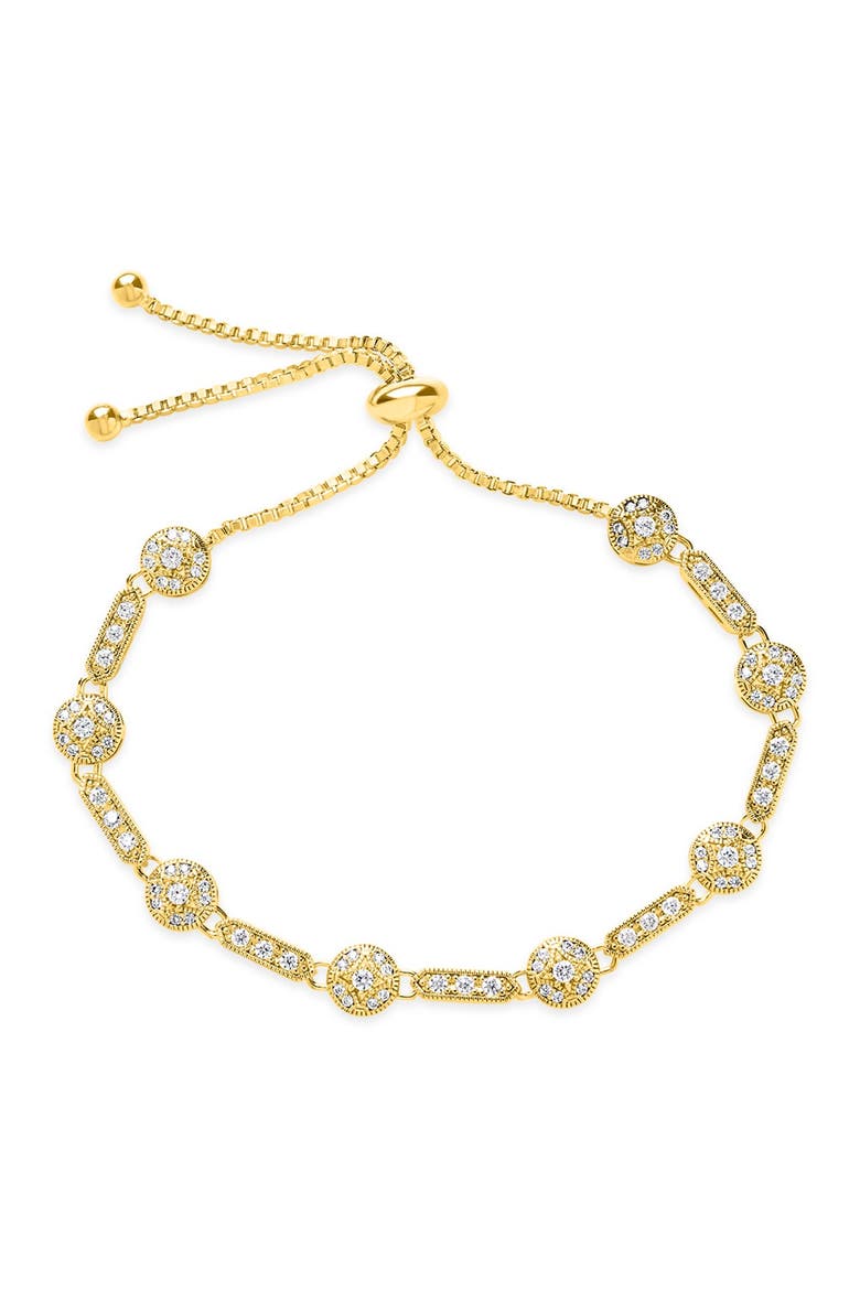 14K Gold Plated Brass CZ Halo Station Bolo Bracelet, Main, color, GOLD