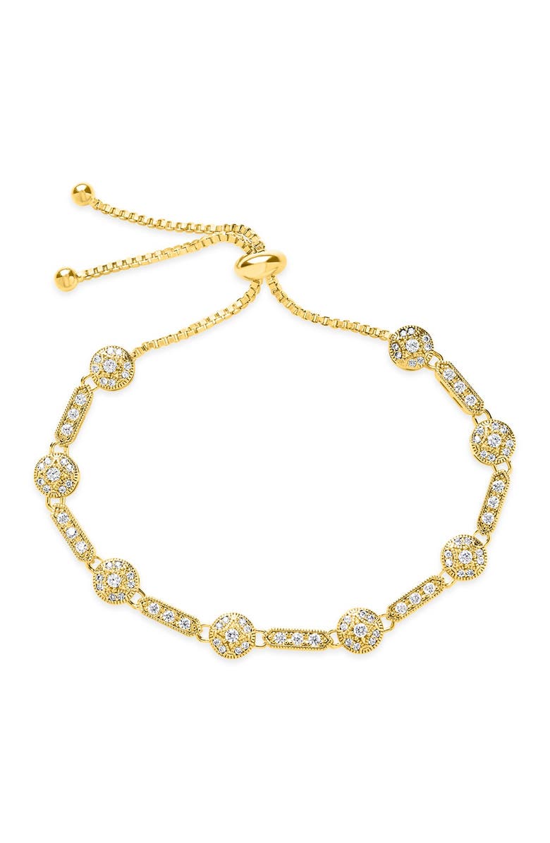 Sterling Forever 14K Gold Plated Brass CZ Halo Station Bolo Bracelet, Main, color,