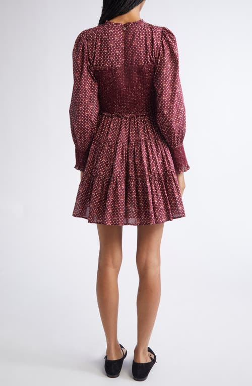 Mille Maeve Scarf Print Long Sleeve Cotton Dress In Burgundy