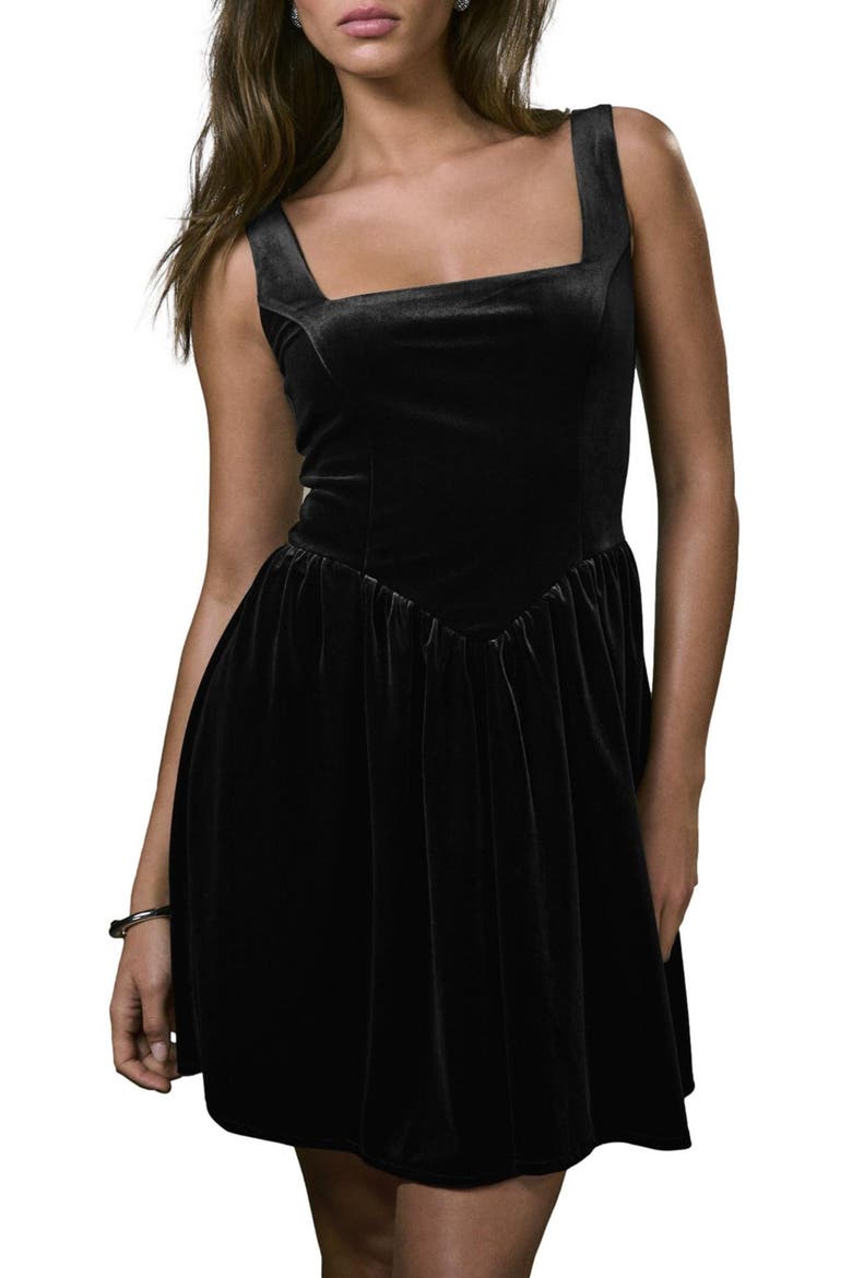 Sleeveless Velvet Minidress, Main, color, BLACK